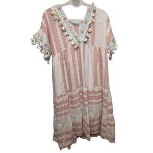 Civico 51 Boho Pom Pom Tassel Dress | Made‎ in Italy Size L Festival Vacation